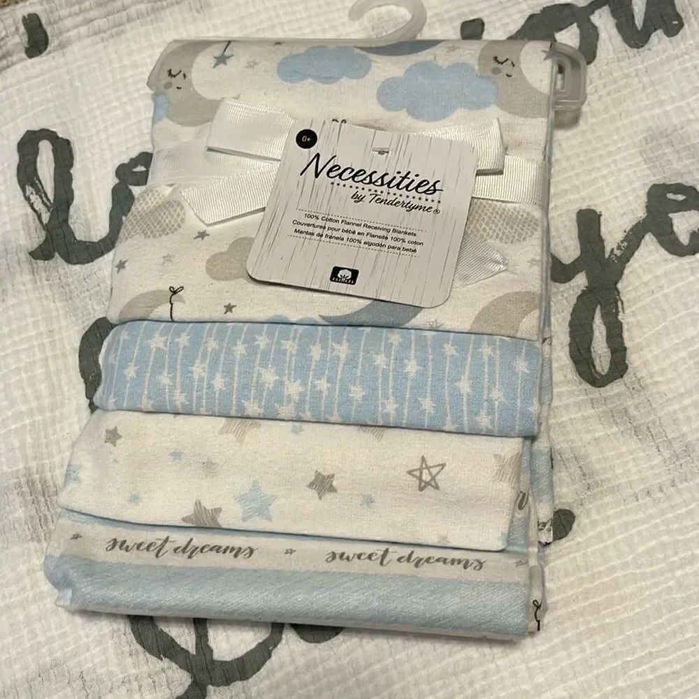 New Necessities by Tendertyme Four 100% Cotton Flannel Receiving Blankets